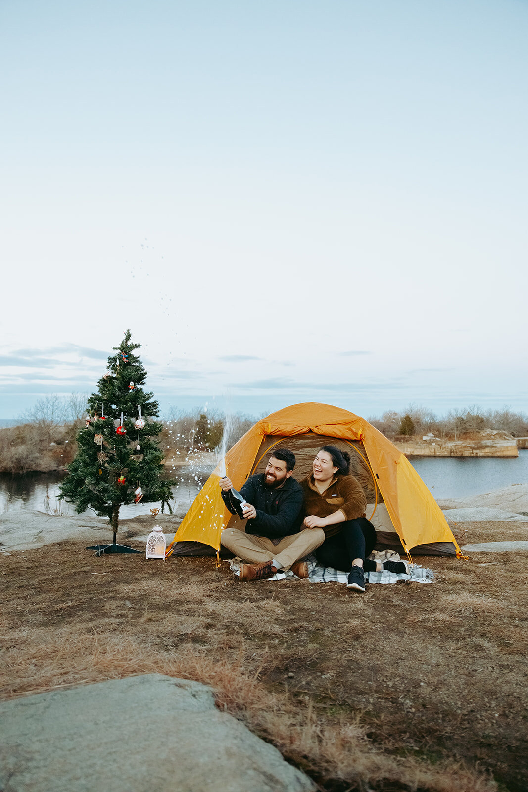 Camping for Christmas nontraditional engagement session