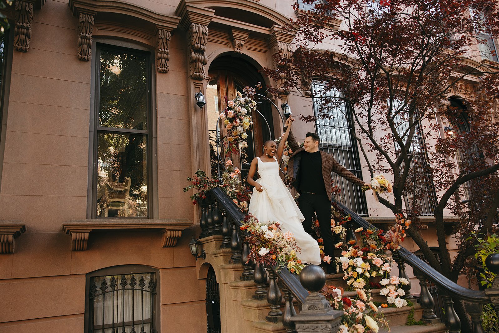 Elopement on the steps of a brownstone in New York City