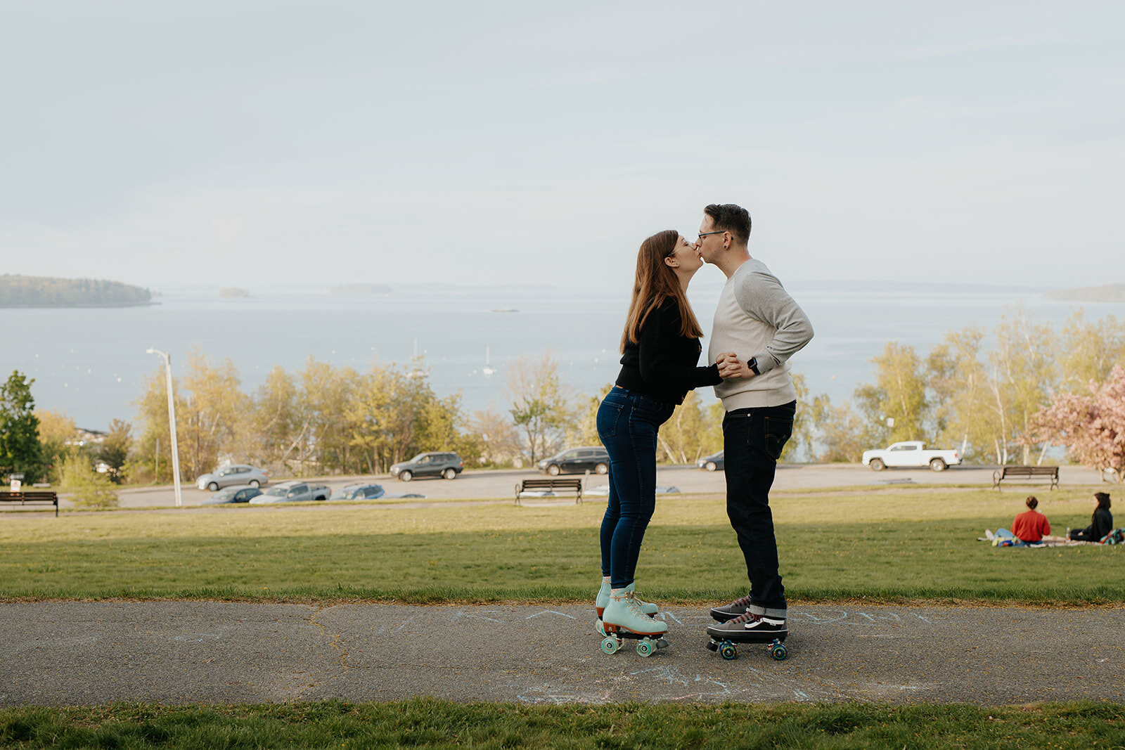 roller skates Portland Maine Engagement Session