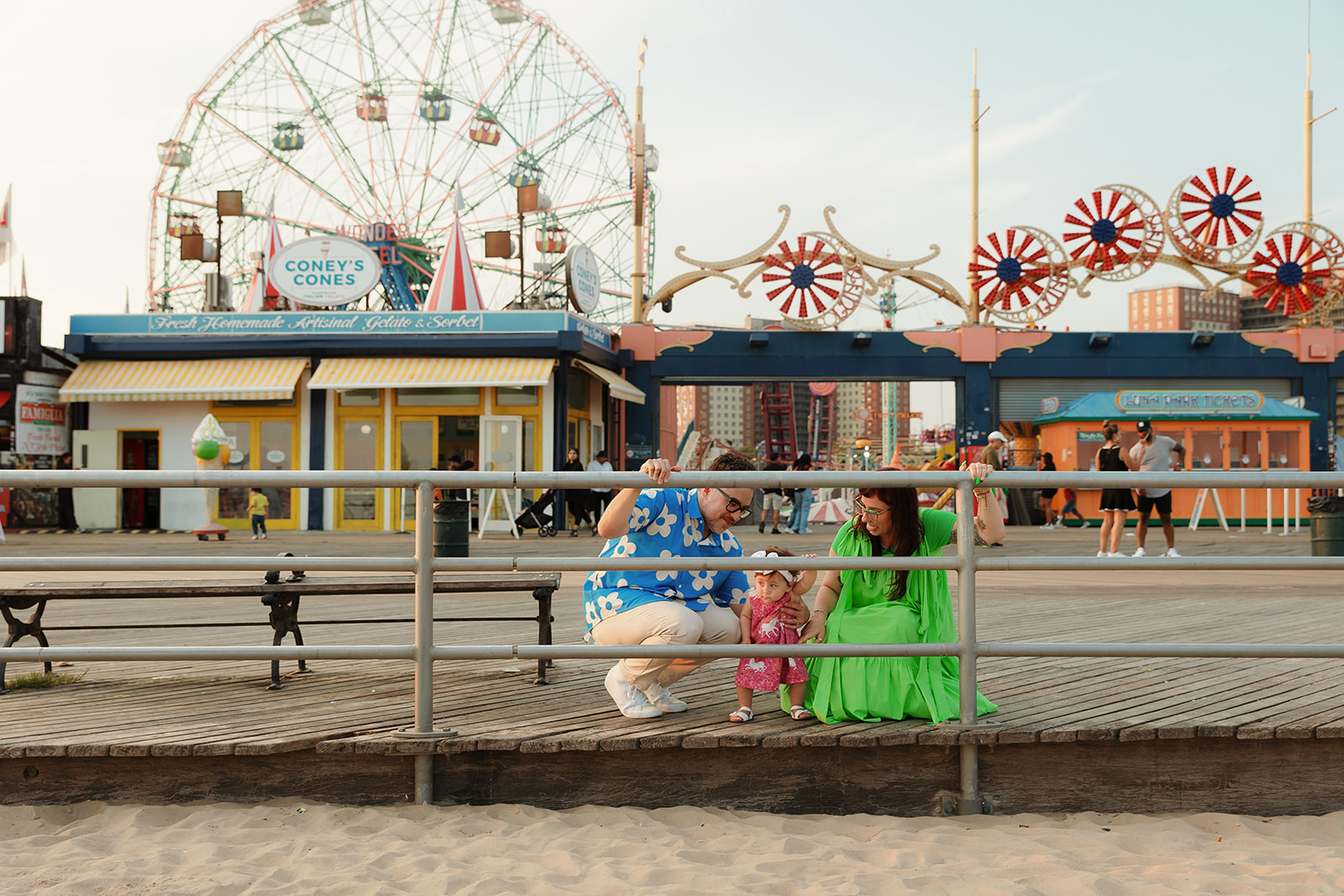 Colorful Coney Island Boardwalk Family Session